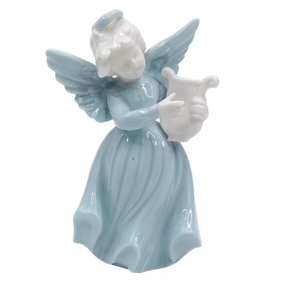 Vintage Ardalt Lenwile Angel Playing Harp Figurine Verithin Porcelain Light Blue - Picture 11 of 11